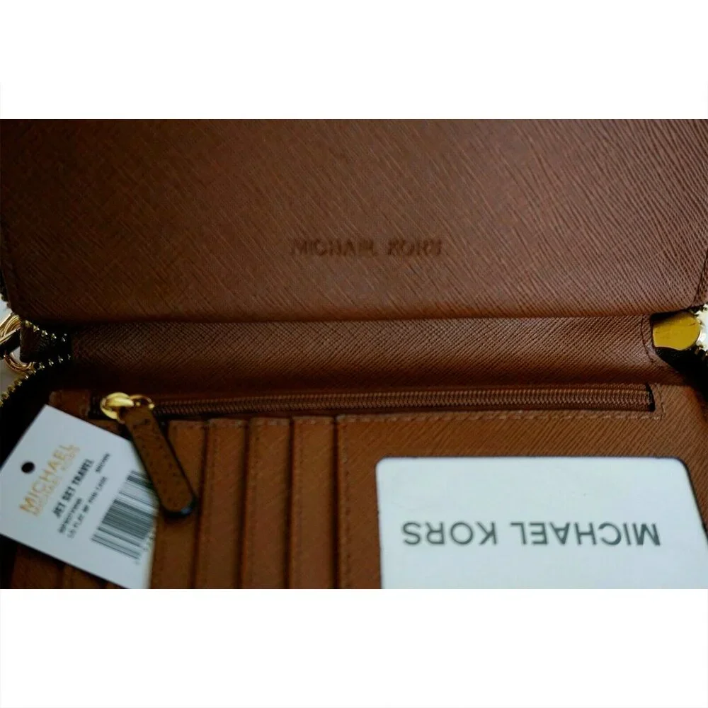 S Michael Kors Jet Set Travel Signature Phone Wallet Wristlet Brown 35F8GTVW9B - Picture 8 of 9